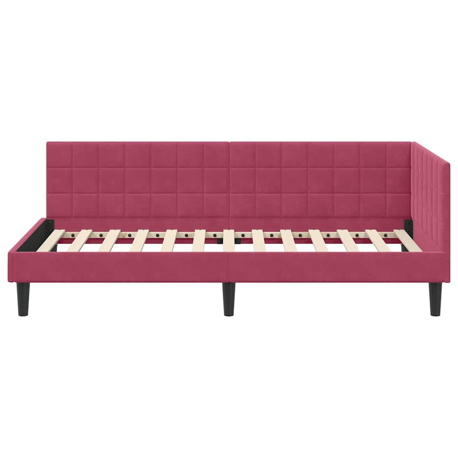 Hoekbedframe met hoofdeinde Wijnrood 90 cm x 190 cm Fluweel