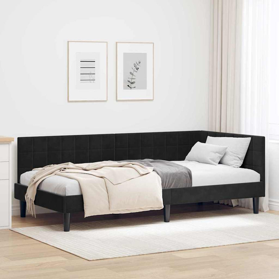 Hoekbedframe met hoofdeinde Zwart 90 cm x 190 cm Fluweel