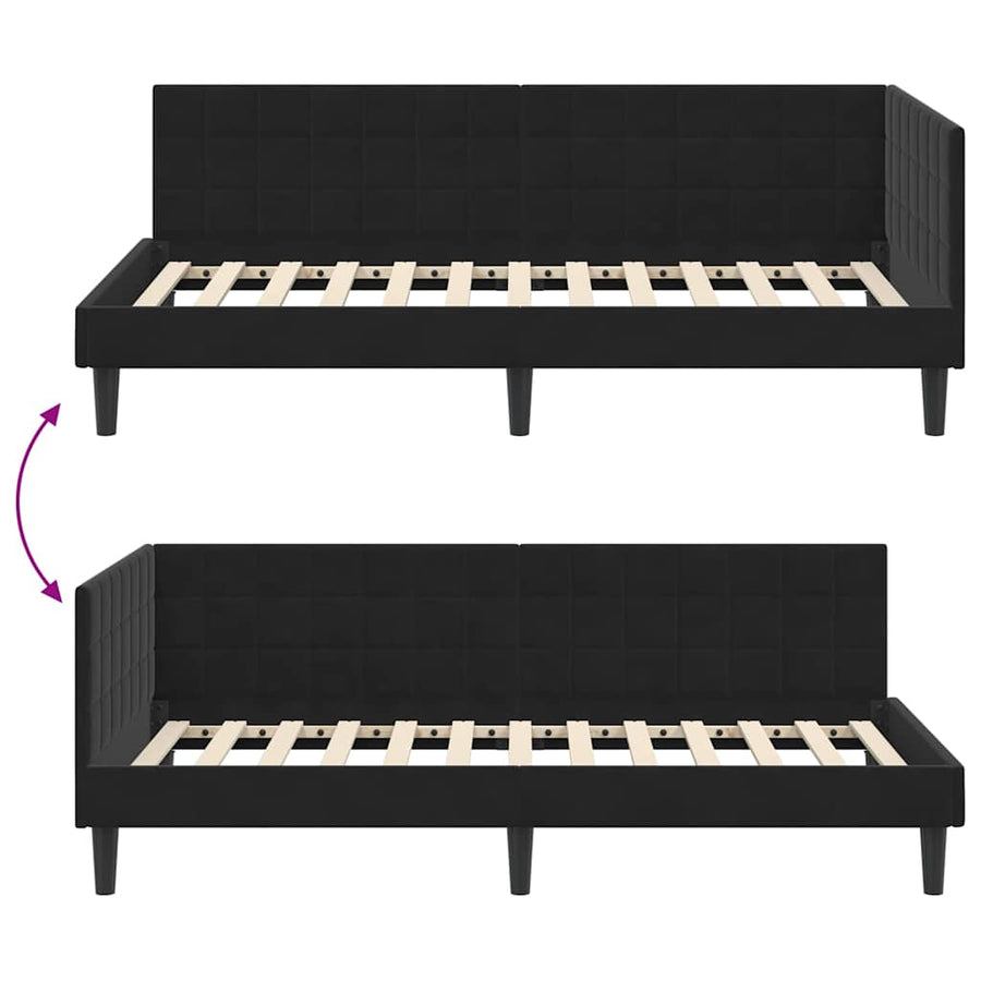 Hoekbedframe met hoofdeinde Zwart 90 cm x 190 cm Fluweel