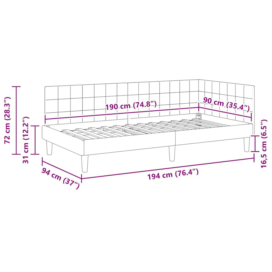 Hoekbedframe met hoofdeinde Zwart 90 cm x 190 cm Fluweel