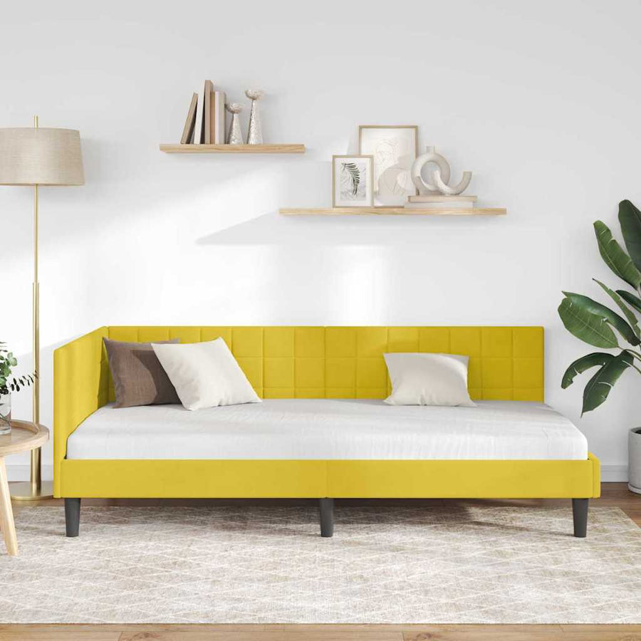 Hoekbedframe met hoofdeinde Geel 90 cm x 190 cm Fluweel