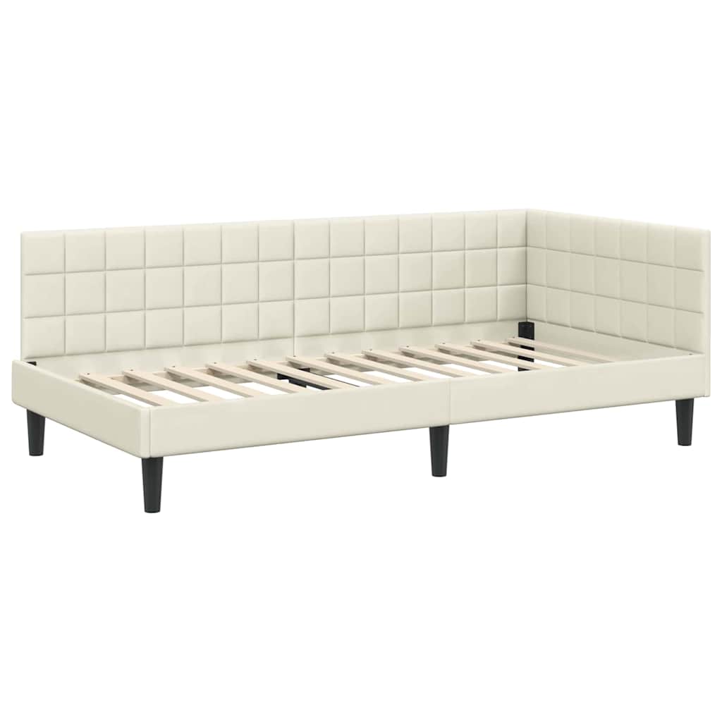 Hoekbedframe met hoofdeinde Crème 90 cm x 190 cm Fluweel