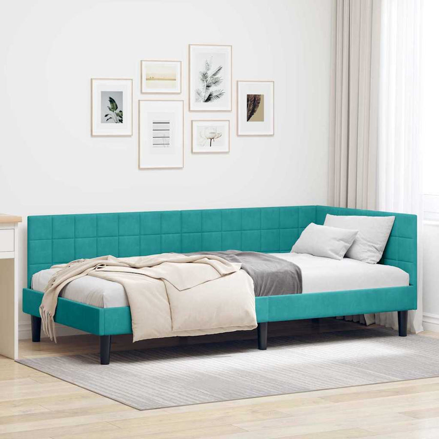 Hoekbedframe met hoofdeinde Turquoise 90 cm x 190 cm Fluweel
