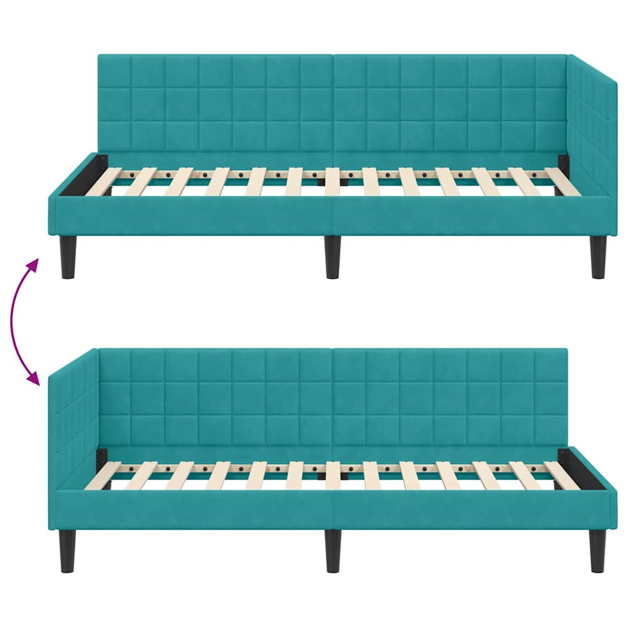 Hoekbedframe met hoofdeinde Turquoise 90 cm x 190 cm Fluweel