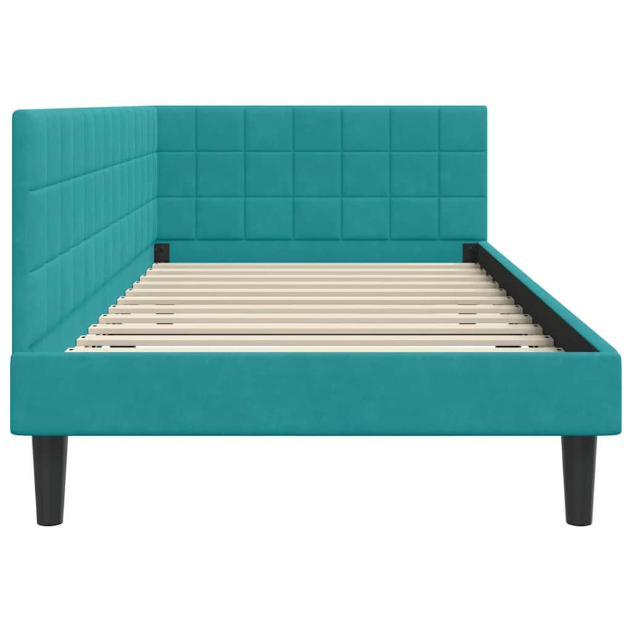 Hoekbedframe met hoofdeinde Turquoise 90 cm x 190 cm Fluweel