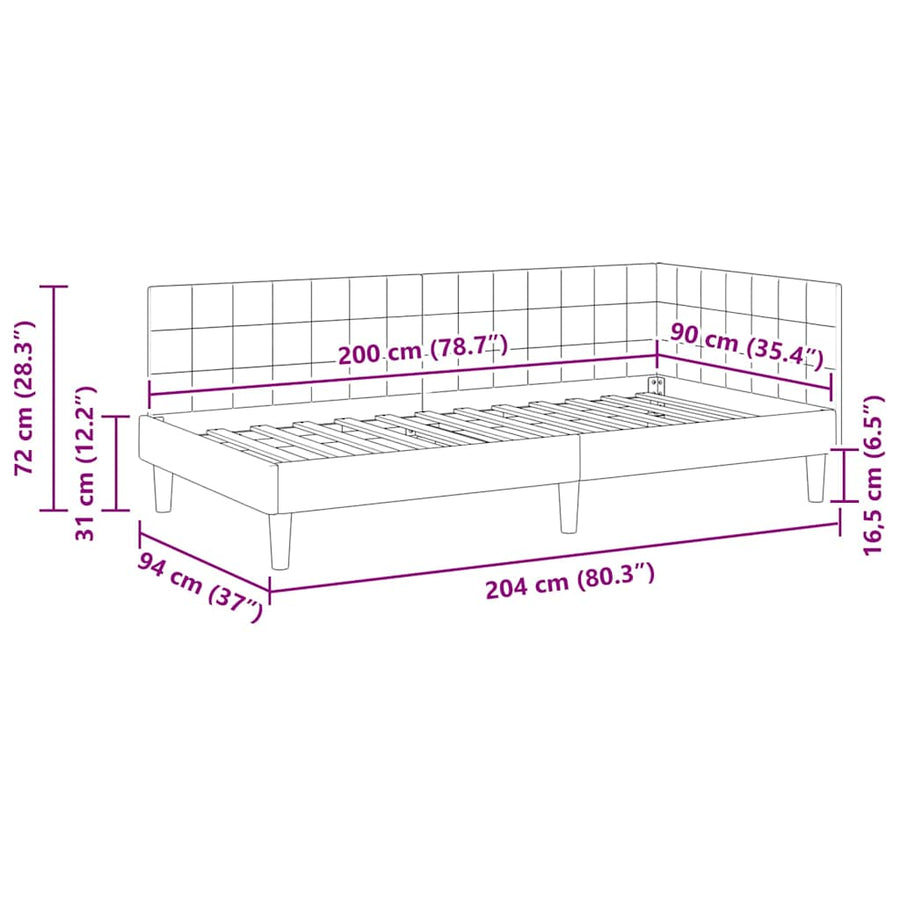 Hoekbedframe met hoofdeinde Blauw 90 cm x 200 cm Fluweel