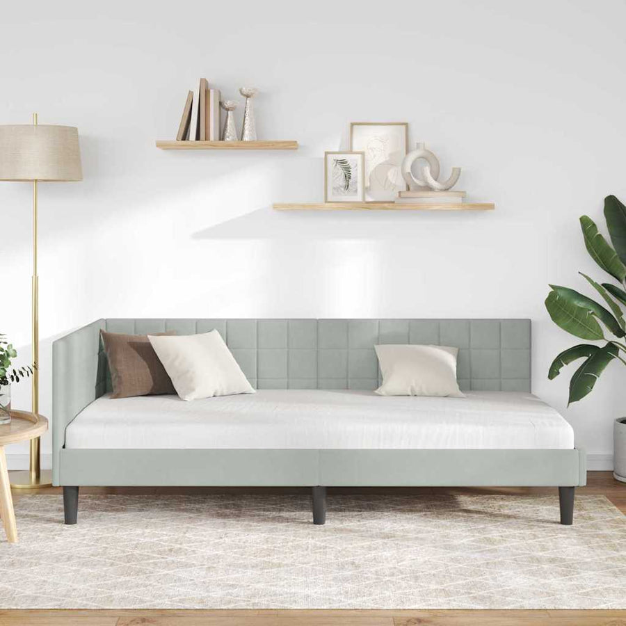 Hoekbedframe met hoofdeinde Lichtgrijs 90 cm x 200 cm Fluweel