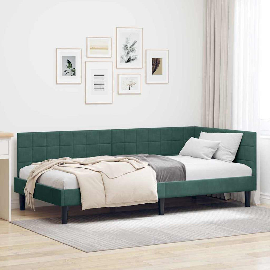 Hoekbedframe met hoofdeinde Donkergroen 90 cm x 200 cm Fluweel