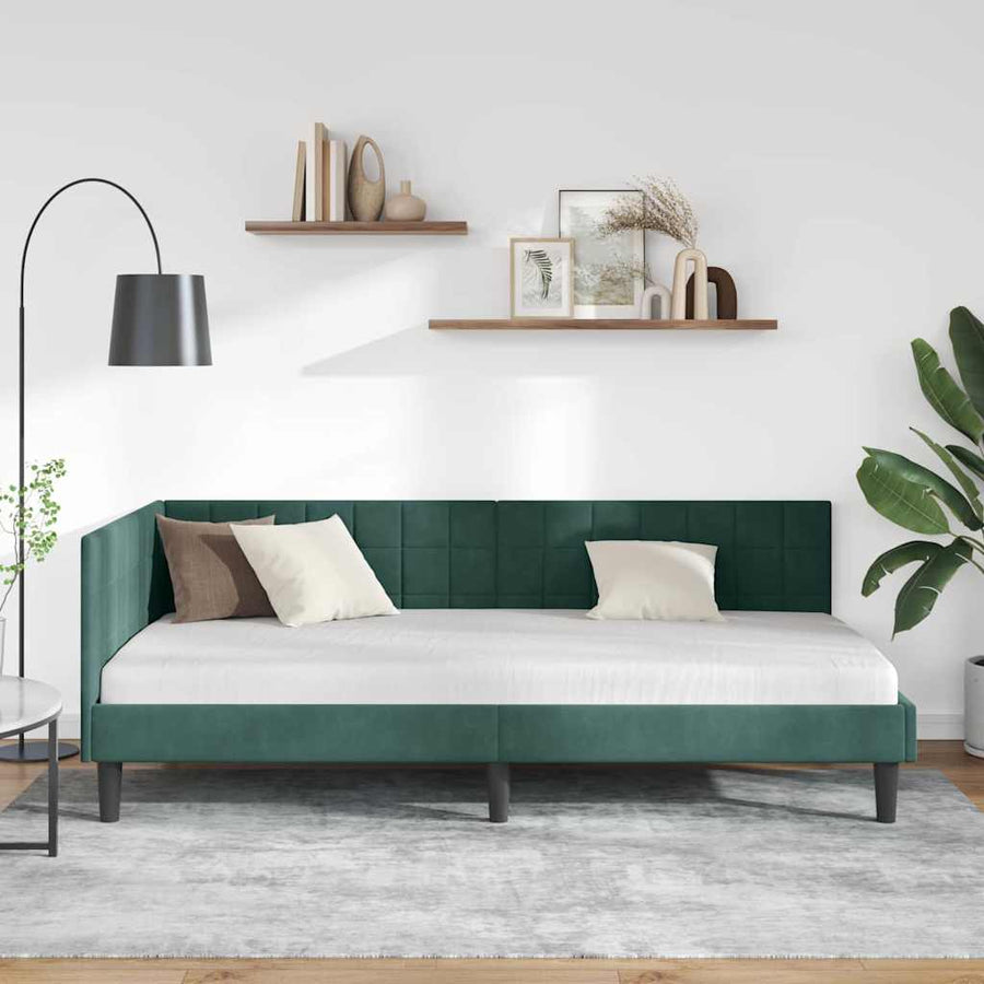 Hoekbedframe met hoofdeinde Donkergroen 90 cm x 200 cm Fluweel