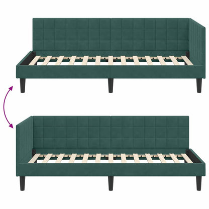 Hoekbedframe met hoofdeinde Donkergroen 90 cm x 200 cm Fluweel