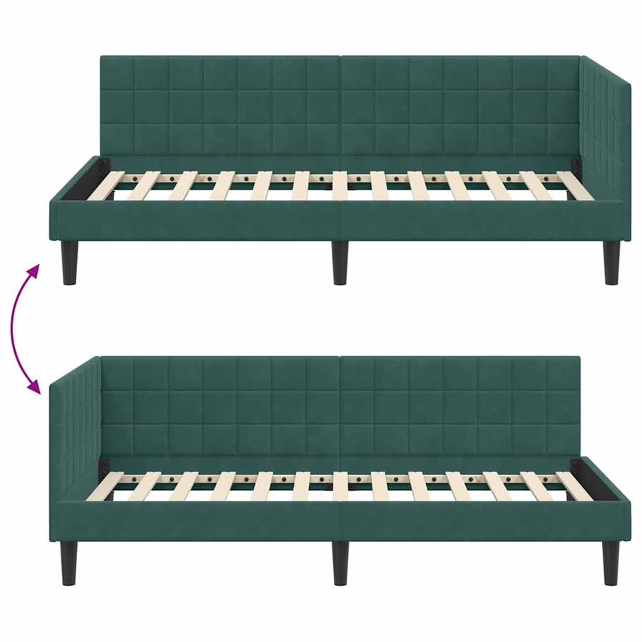 Hoekbedframe met hoofdeinde Donkergroen 90 cm x 200 cm Fluweel