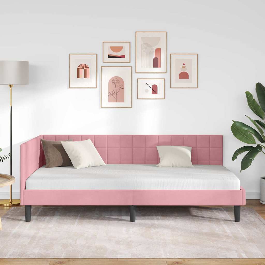 Hoekbedframe met hoofdeinde Roze 90 cm x 200 cm Fluweel