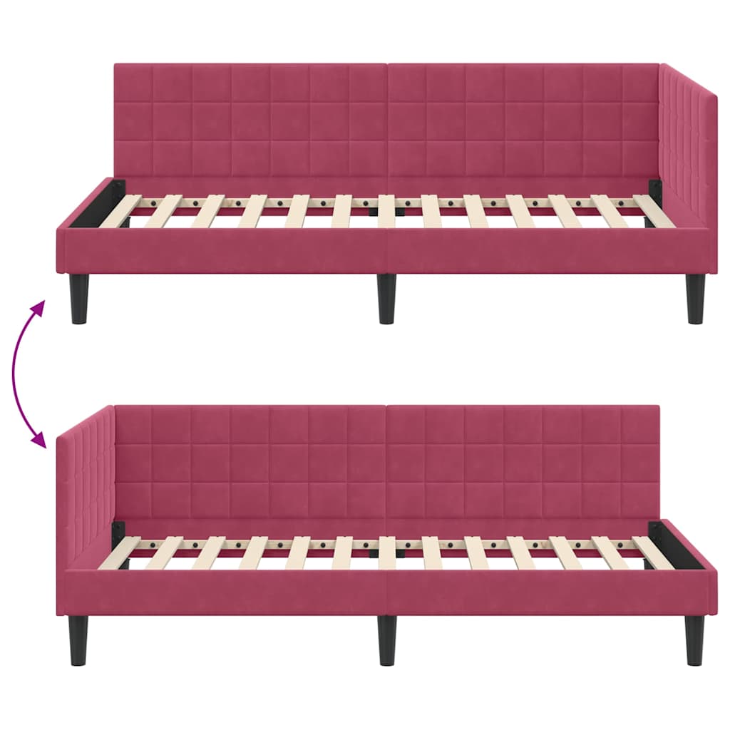 Hoekbedframe met hoofdeinde Wijnrood 90 cm x 200 cm Fluweel