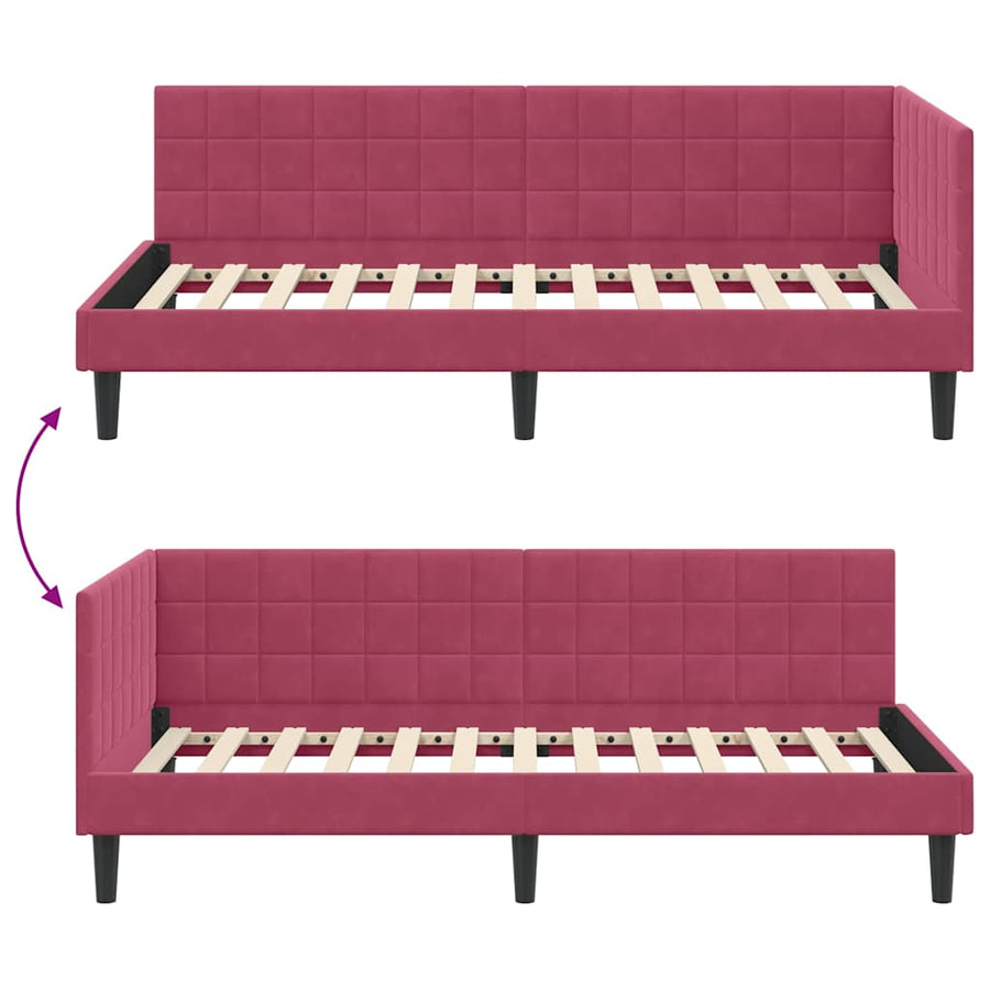 Hoekbedframe met hoofdeinde Wijnrood 90 cm x 200 cm Fluweel