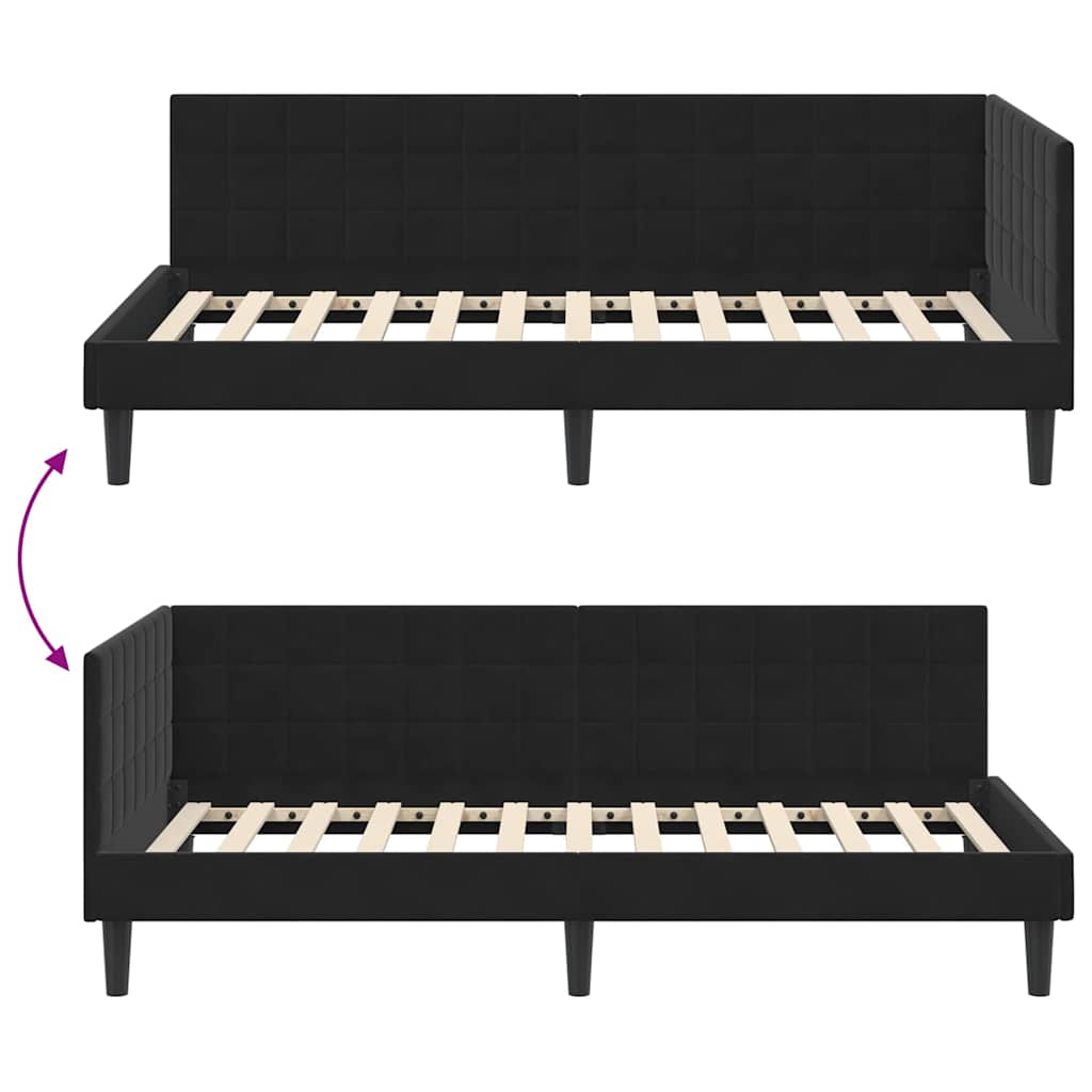 Hoekbedframe met hoofdeinde Zwart 90 cm x 200 cm Fluweel