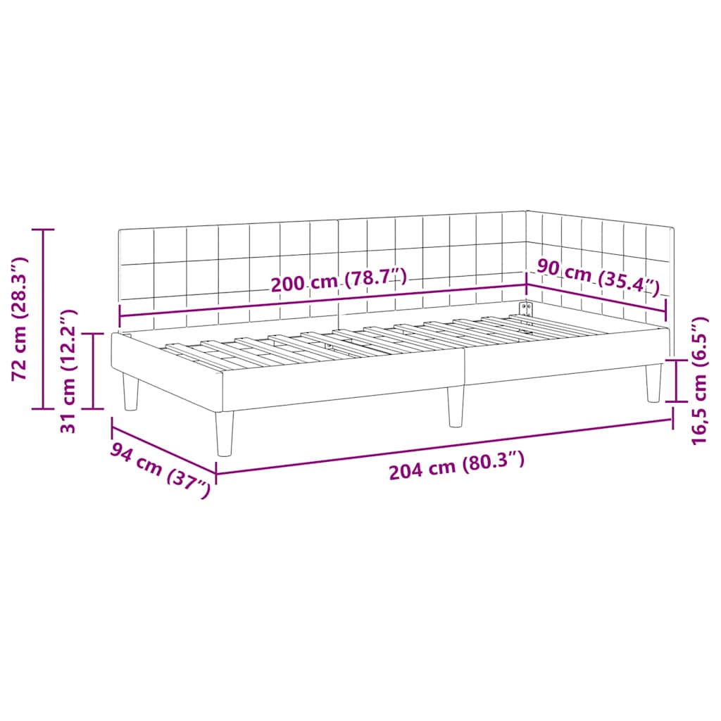 Hoekbedframe met hoofdeinde Zwart 90 cm x 200 cm Fluweel