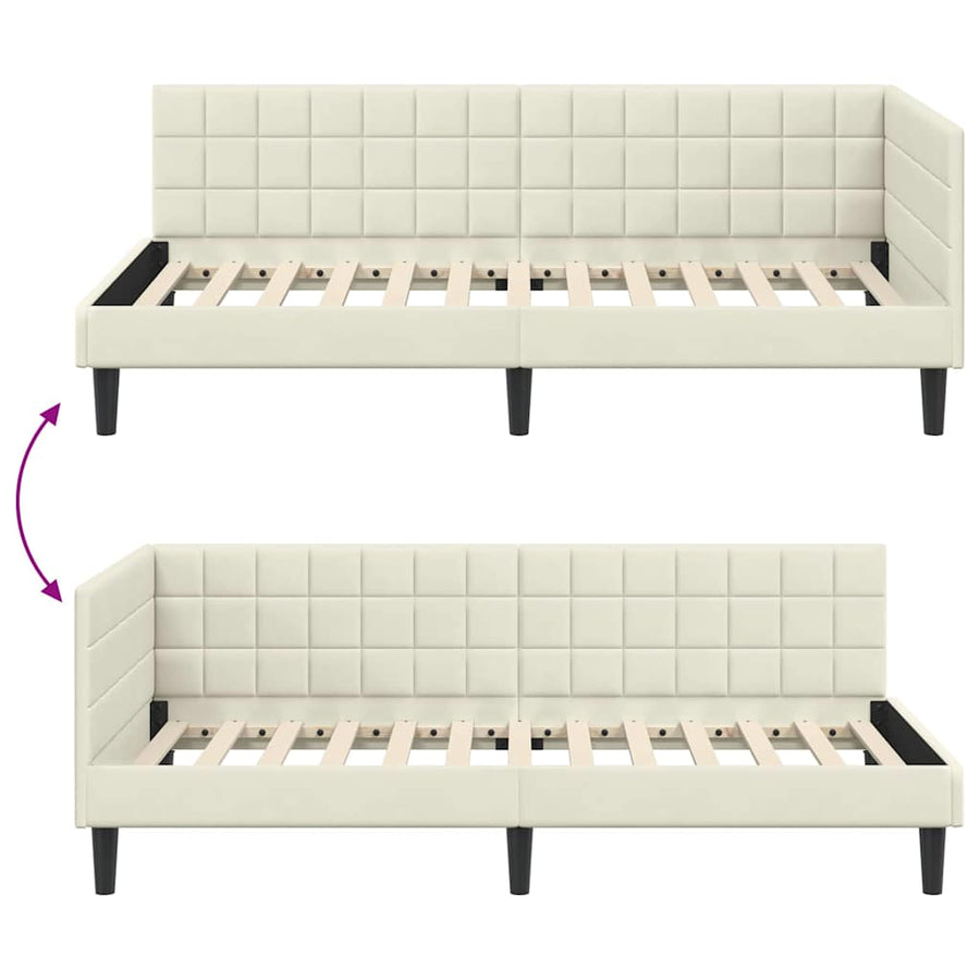 Hoekbedframe met hoofdeinde Crème 90 cm x 200 cm Fluweel