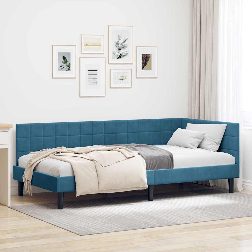 Hoekbedframe met hoofdeinde Blauw 100 cm x 200 cm Fluweel