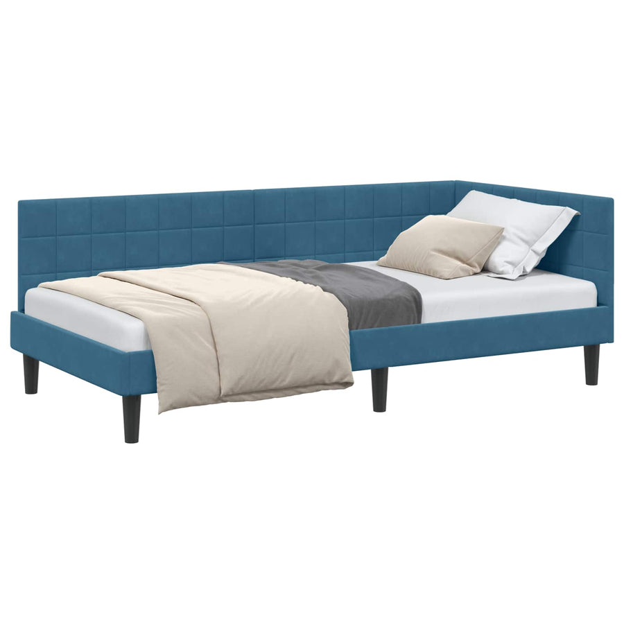 Hoekbedframe met hoofdeinde Blauw 100 cm x 200 cm Fluweel