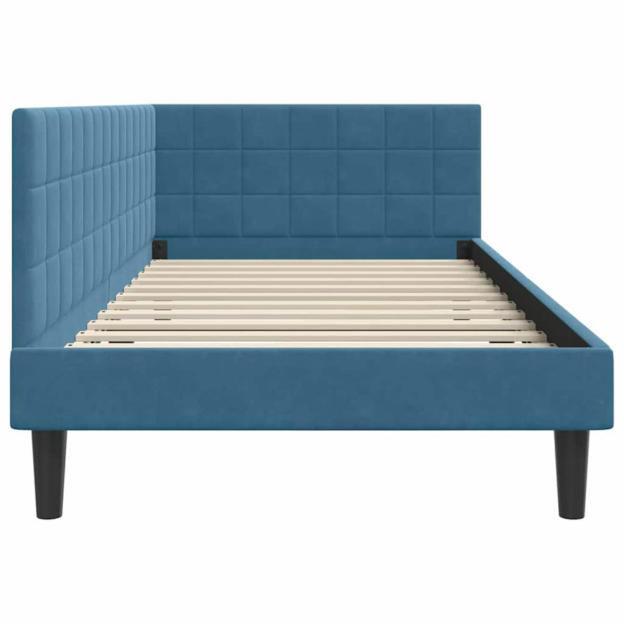 Hoekbedframe met hoofdeinde Blauw 100 cm x 200 cm Fluweel