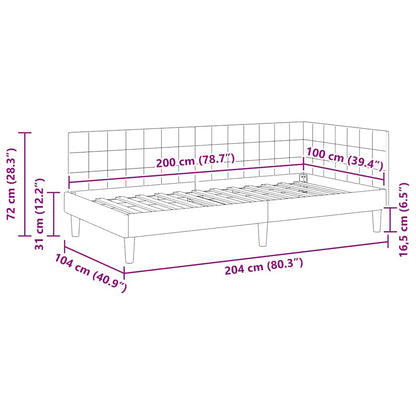 Hoekbedframe met hoofdeinde Lichtgrijs 100 cm x 200 cm Fluweel