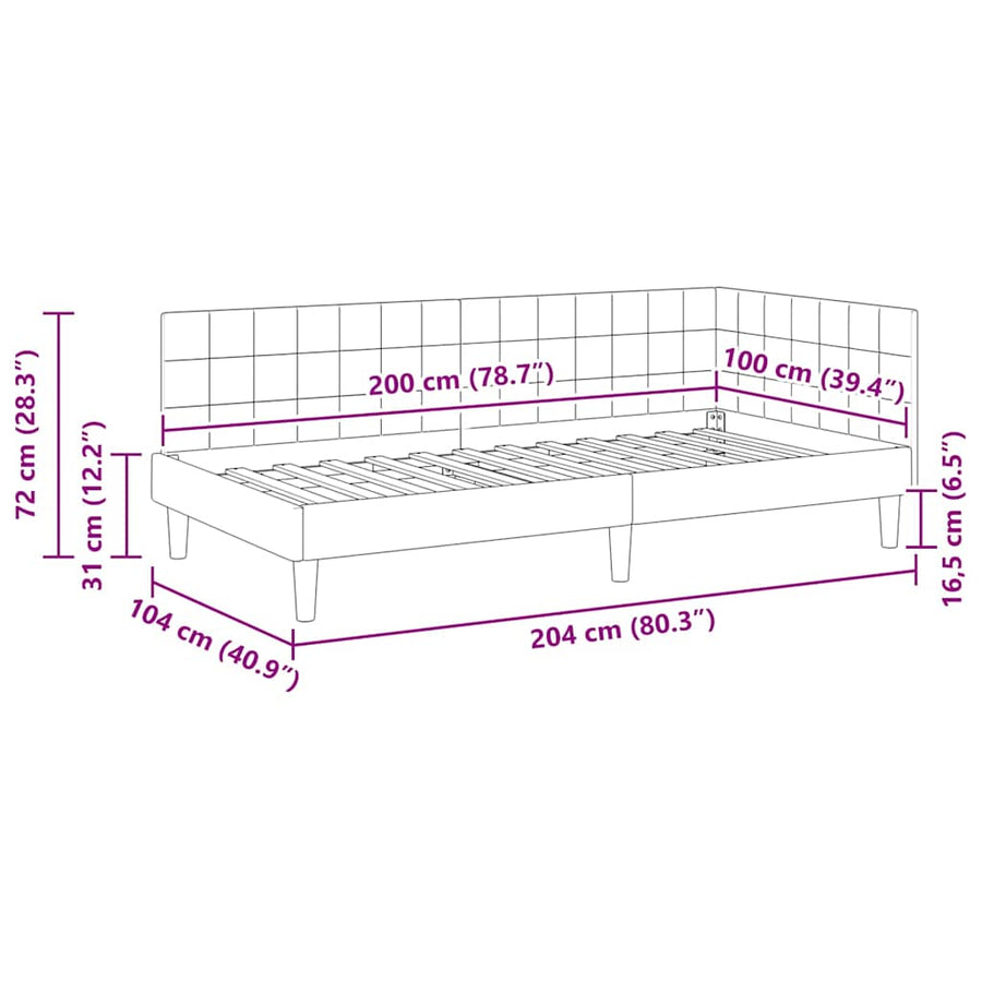 Hoekbedframe met hoofdeinde Lichtgrijs 100 cm x 200 cm Fluweel