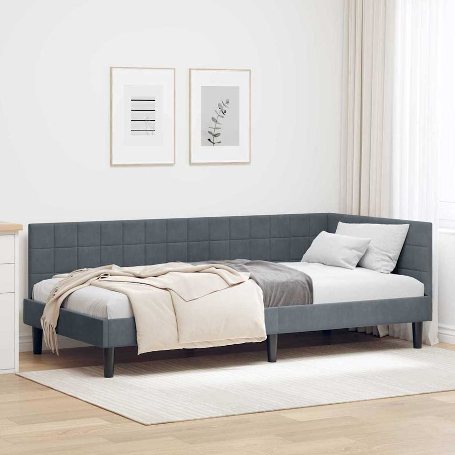 Hoekbedframe met hoofdeinde Donkergrijs 100 cm x 200 cm Fluweel
