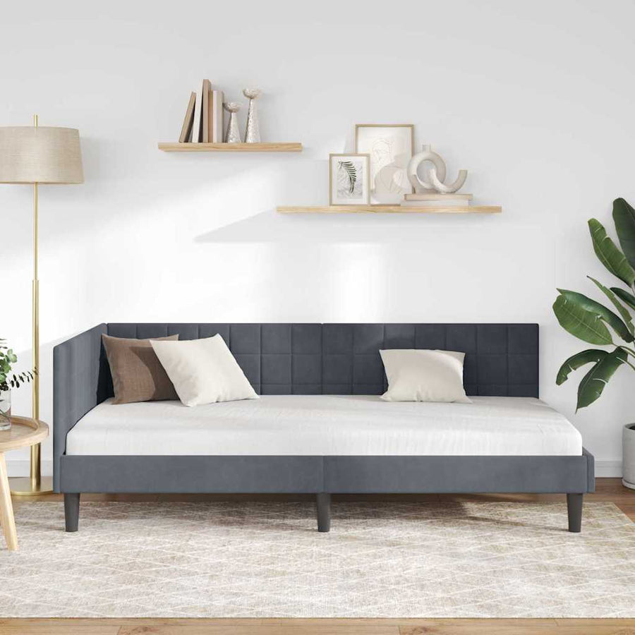 Hoekbedframe met hoofdeinde Donkergrijs 100 cm x 200 cm Fluweel