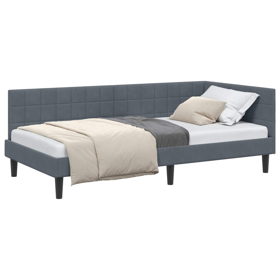 Hoekbedframe met hoofdeinde Donkergrijs 100 cm x 200 cm Fluweel