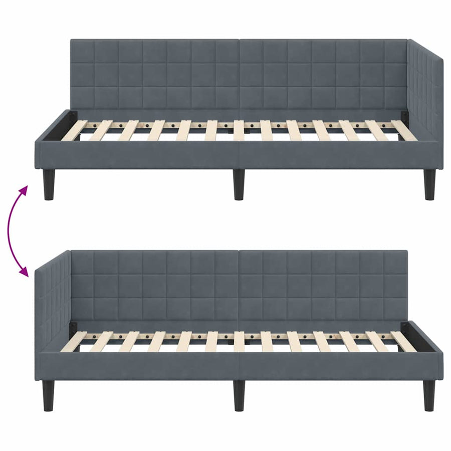 Hoekbedframe met hoofdeinde Donkergrijs 100 cm x 200 cm Fluweel