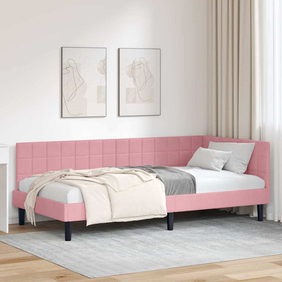 Hoekbedframe met hoofdeinde Roze 100 cm x 200 cm Fluweel