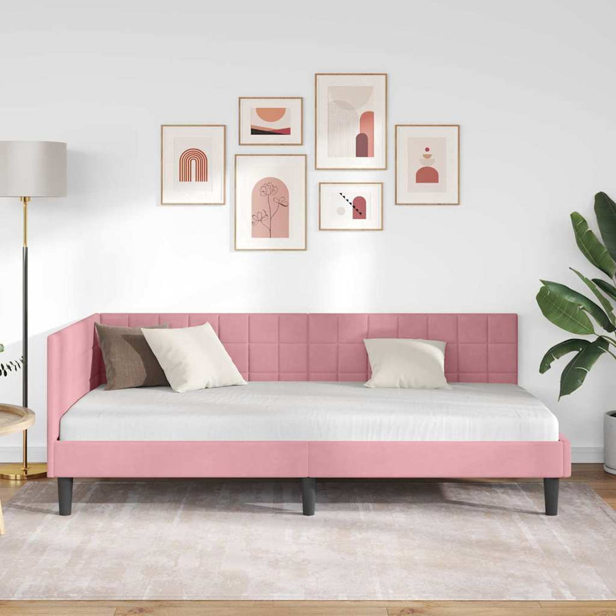 Hoekbedframe met hoofdeinde Roze 100 cm x 200 cm Fluweel