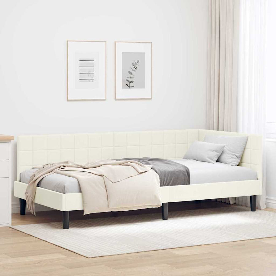 Hoekbedframe met hoofdeinde Crème 100 cm x 200 cm Fluweel