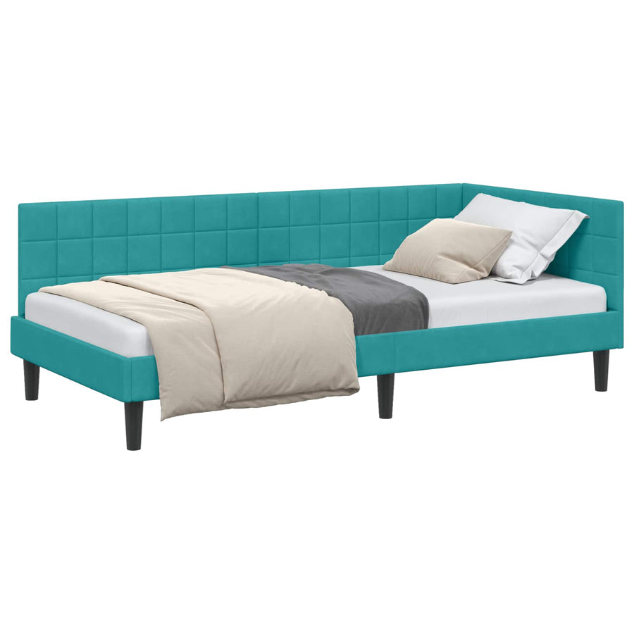 Hoekbedframe met hoofdeinde Turquoise 100 cm x 200 cm Fluweel