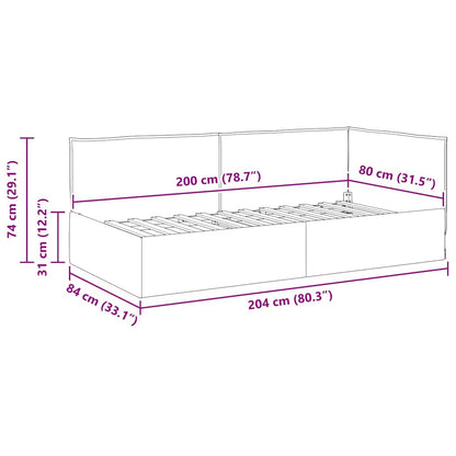Hoekbedframe met hoofdeinde Lichtgrijs 80 x 200 cm Stof