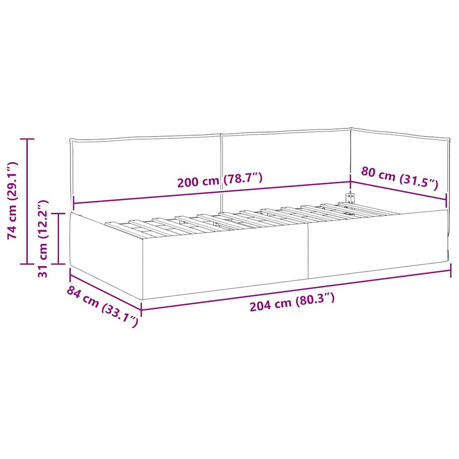 Hoekbedframe met hoofdeinde Lichtgrijs 80 x 200 cm Stof