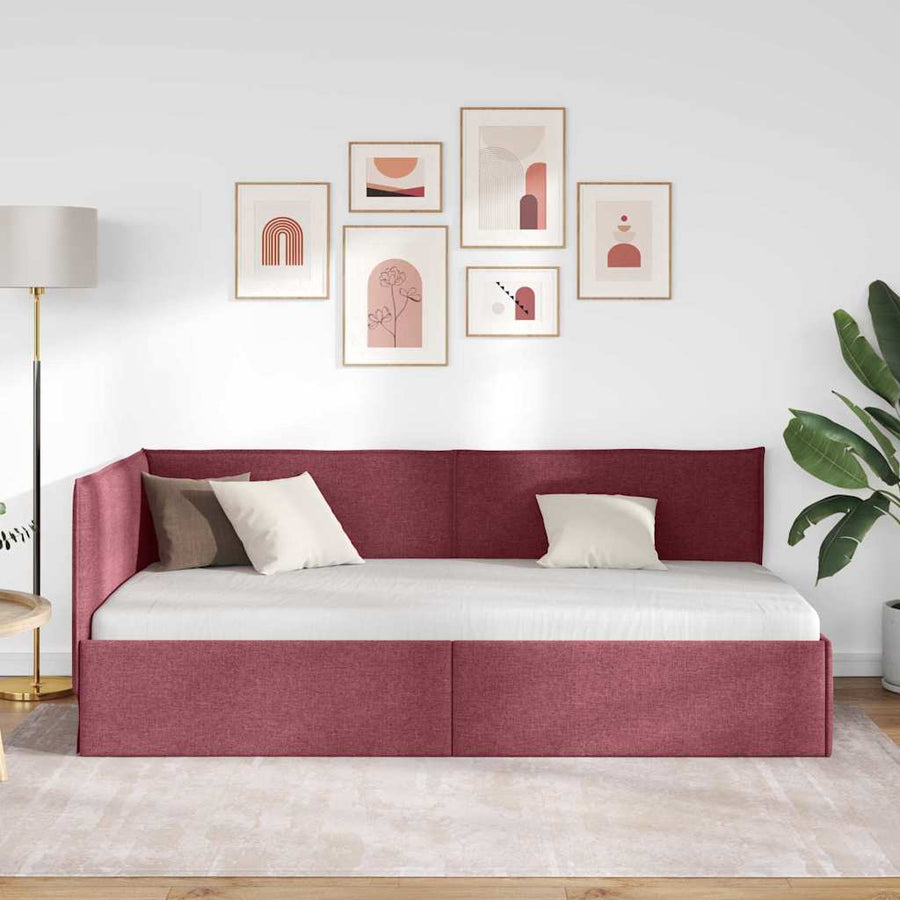 Hoekbedframe met hoofdeinde Wijnrood 90 x 190 cm Fluweel