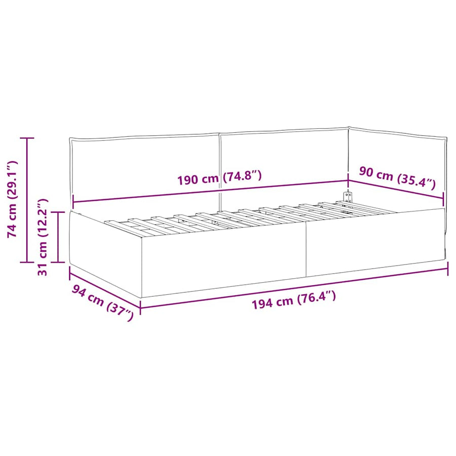 Hoekbedframe met hoofdeinde Wijnrood 90 x 190 cm Fluweel
