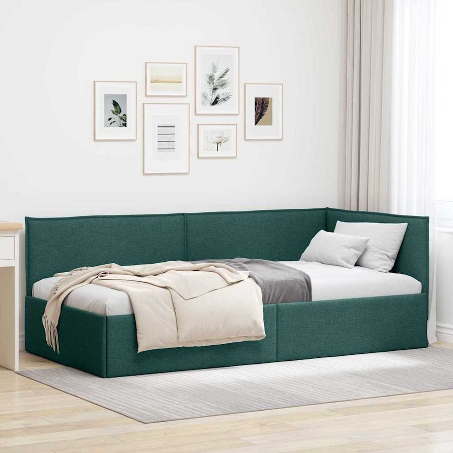 Hoekbedframe met hoofdeinde Donkergroen 90 x 190 cm Fluweel