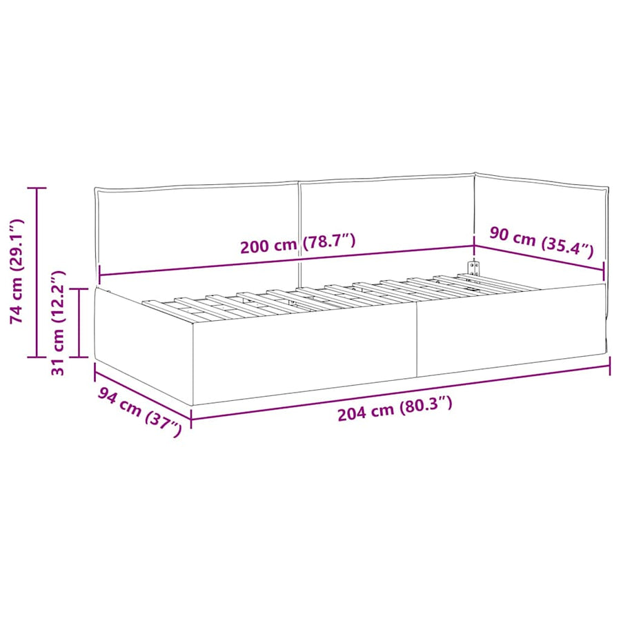 Hoekbedframe met hoofdeinde Wijnrood 90 x 200 cm Fluweel