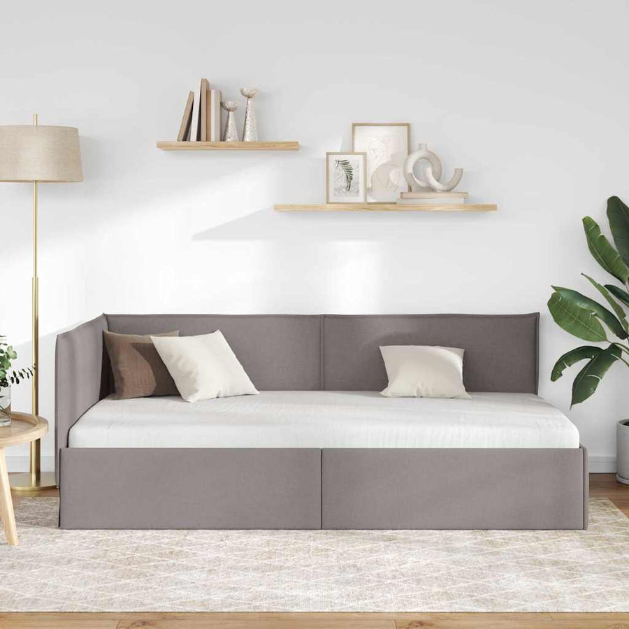 Hoekbedframe met hoofdeinde Taupe 90 x 200 cm Stof