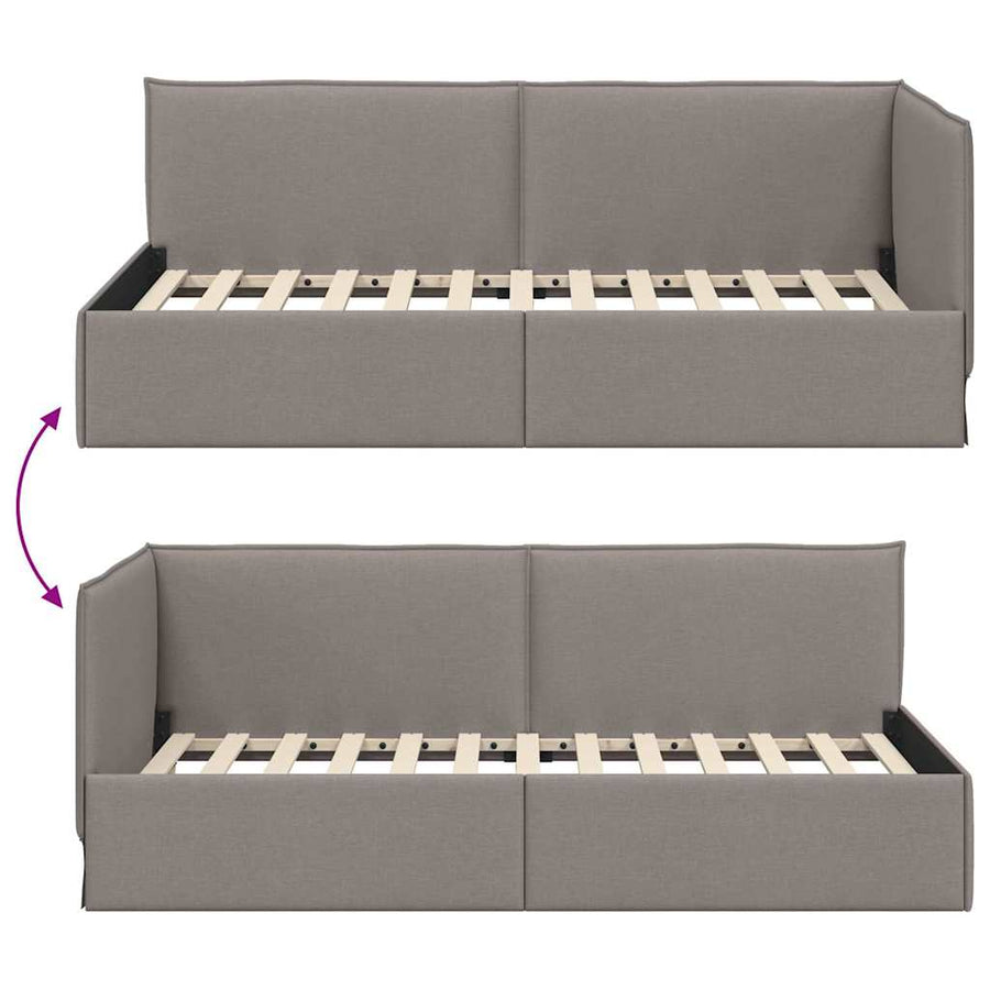 Hoekbedframe met hoofdeinde Taupe 90 x 200 cm Stof