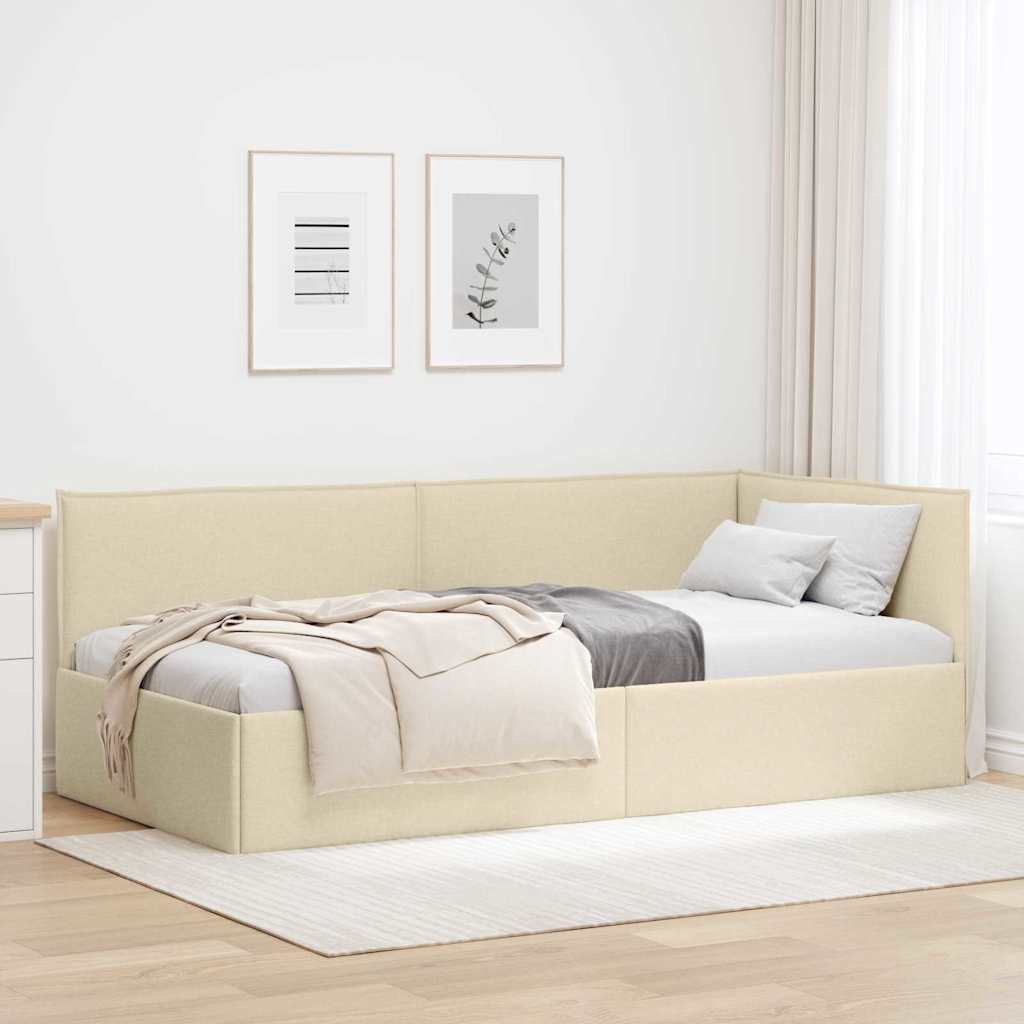 Hoekbedframe met hoofdeinde Crème 90 x 200 cm Stof