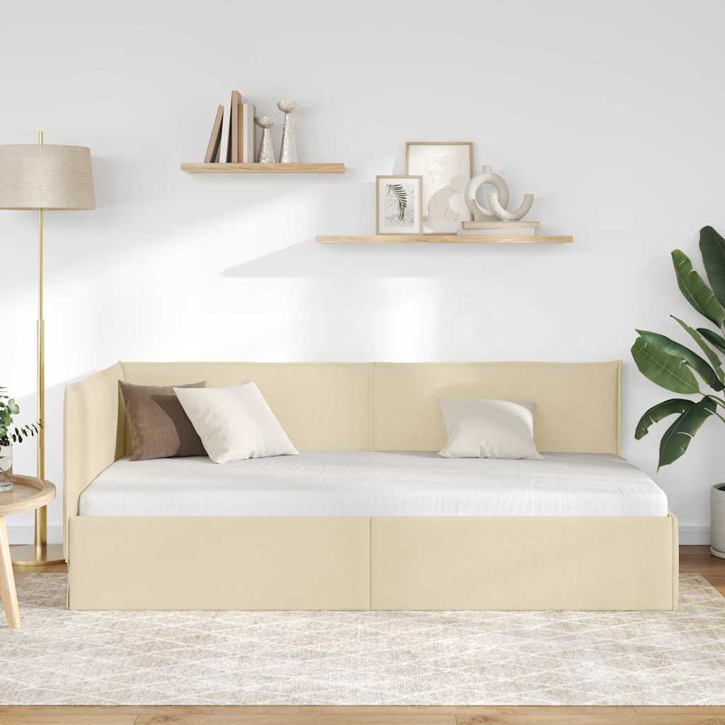 Hoekbedframe met hoofdeinde Crème 90 x 200 cm Stof