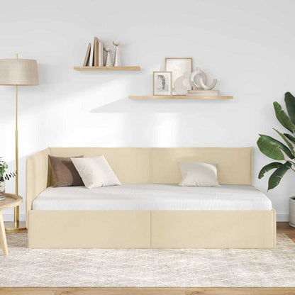 Hoekbedframe met hoofdeinde Crème 90 x 200 cm Stof