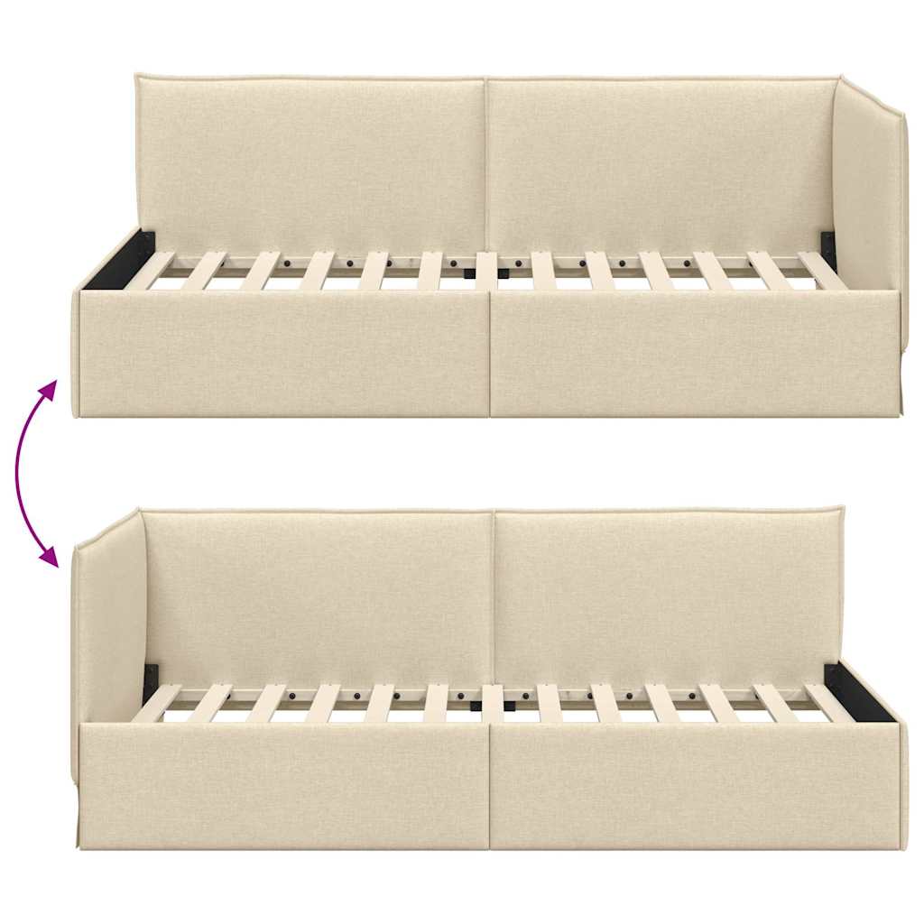 Hoekbedframe met hoofdeinde Crème 90 x 200 cm Stof