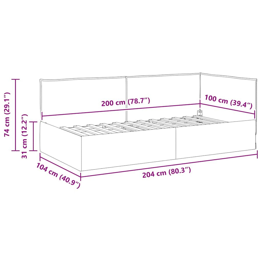 Hoekbedframe met hoofdeinde Lichtgrijs 100 x 200 cm Fluweel