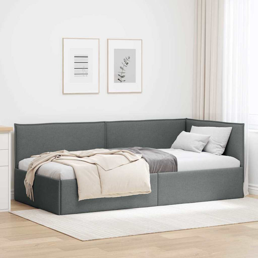 Hoekbedframe met hoofdeinde Donkergrijs 100 x 200 cm Stof