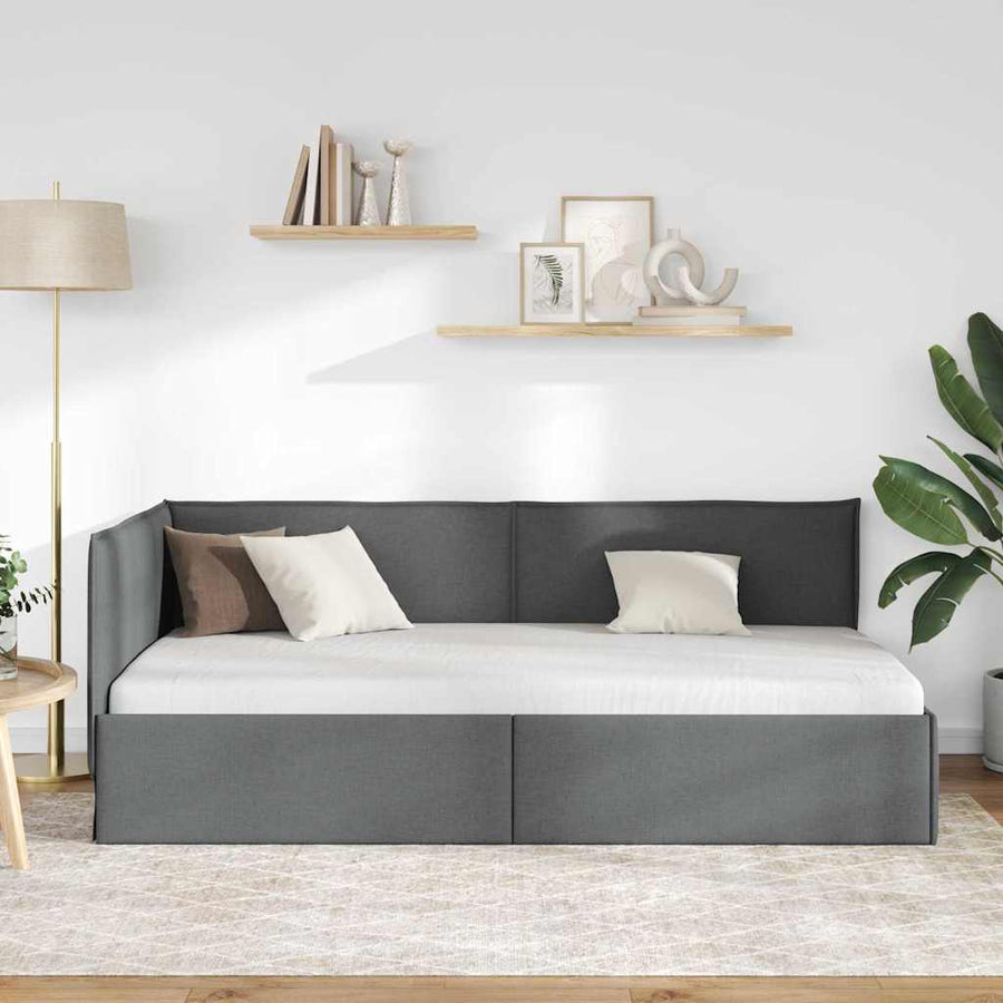 Hoekbedframe met hoofdeinde Donkergrijs 100 x 200 cm Stof