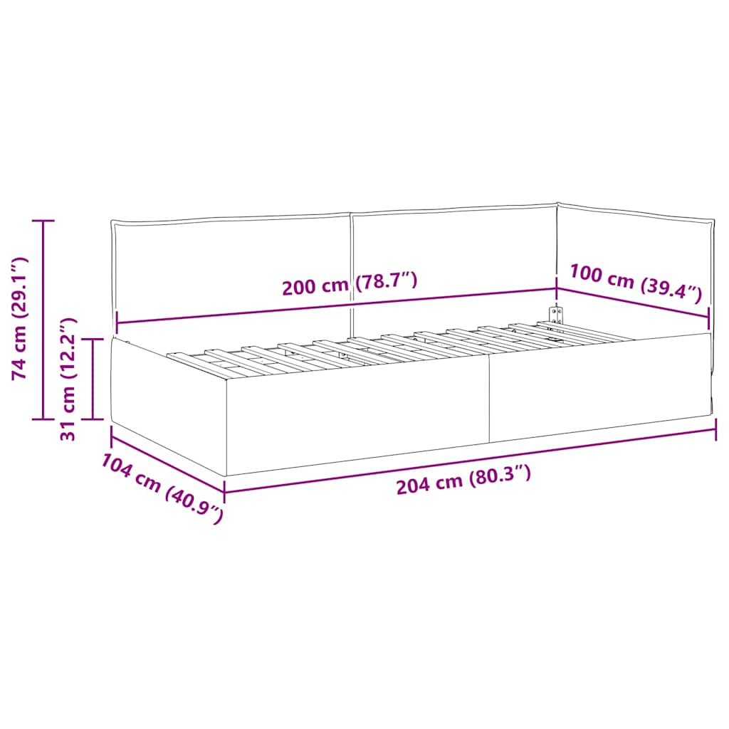 Hoekbedframe met hoofdeinde Donkergrijs 100 x 200 cm Stof